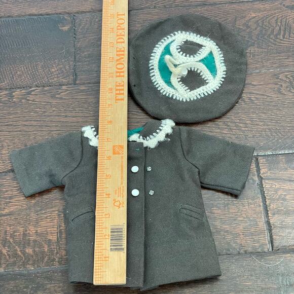 Vintage Doll Coat & Hat Wool(?) Dark Green Pea Coat & hat w/ White Trim READ - Picture 10 of 16